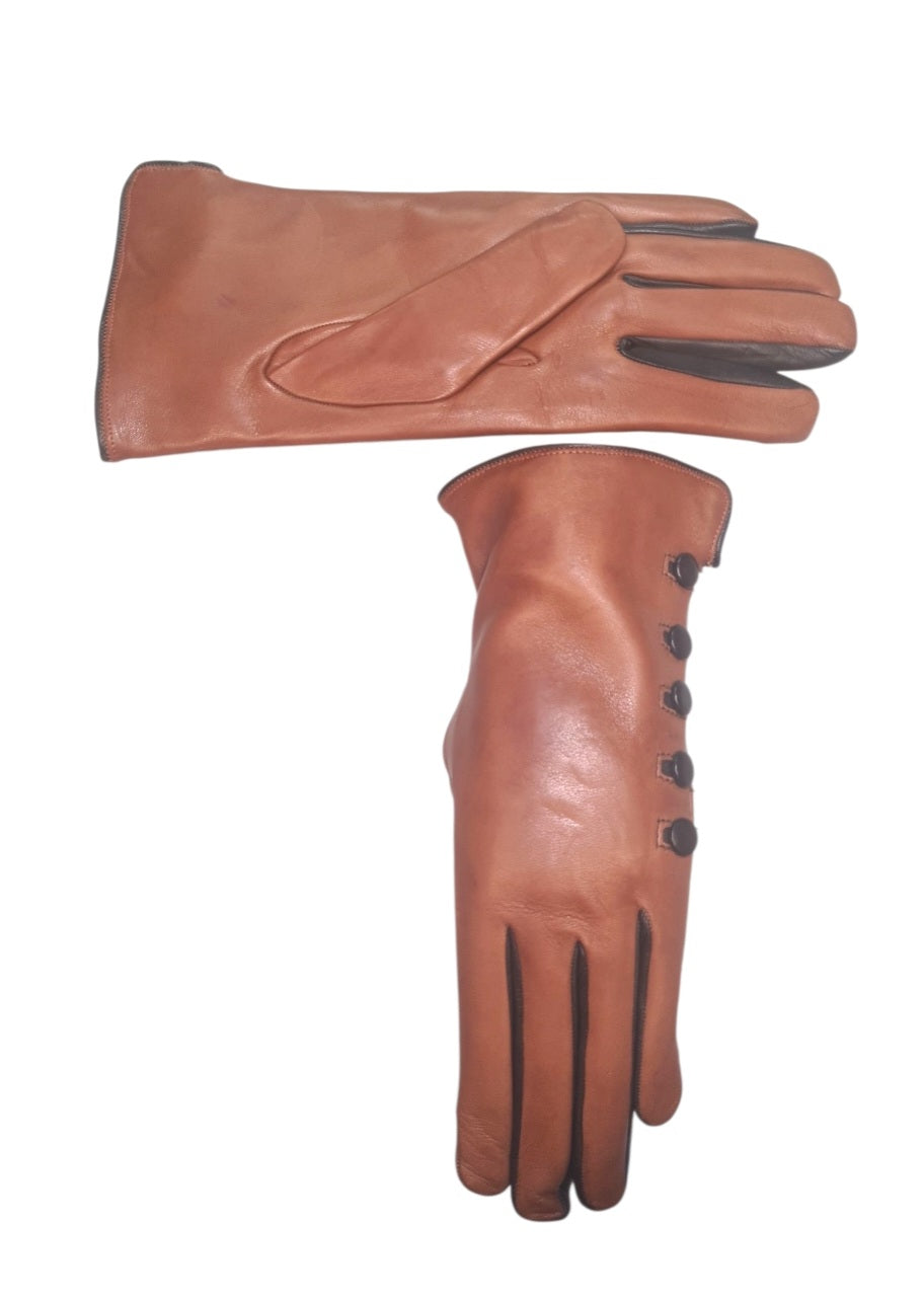 "Elisa"- Guanti in pelle donna con bottoncini rivestiti in pelle  foderati in cashmere