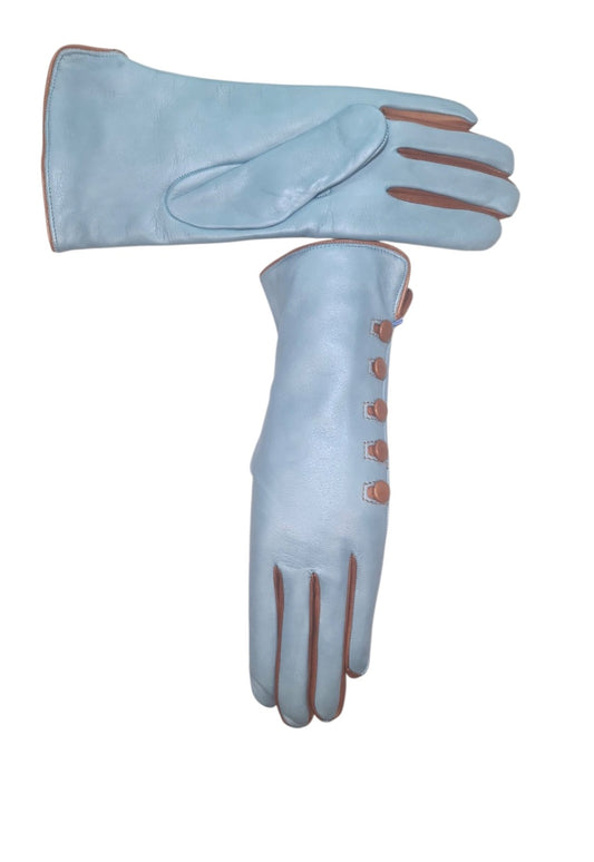 "Elisa"- Guanti in pelle donna con bottoncini rivestiti in pelle  foderati in cashmere