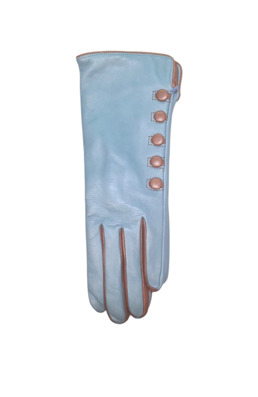 "Elisa"- Guanti in pelle donna con bottoncini rivestiti in pelle  foderati in cashmere