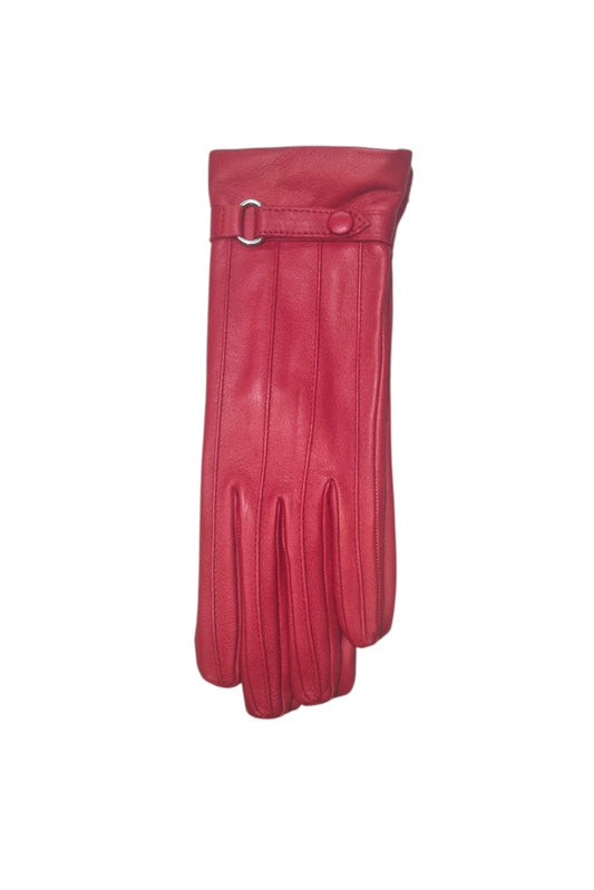 "Amanda"- Guanti in pelle donna con cinturino e bottoncino rivestito  in pelle foderati in cashmere