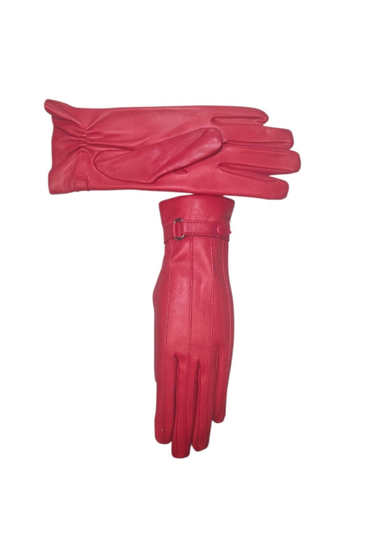 "Amanda"- Guanti in pelle donna con cinturino e bottoncino rivestito  in pelle foderati in cashmere