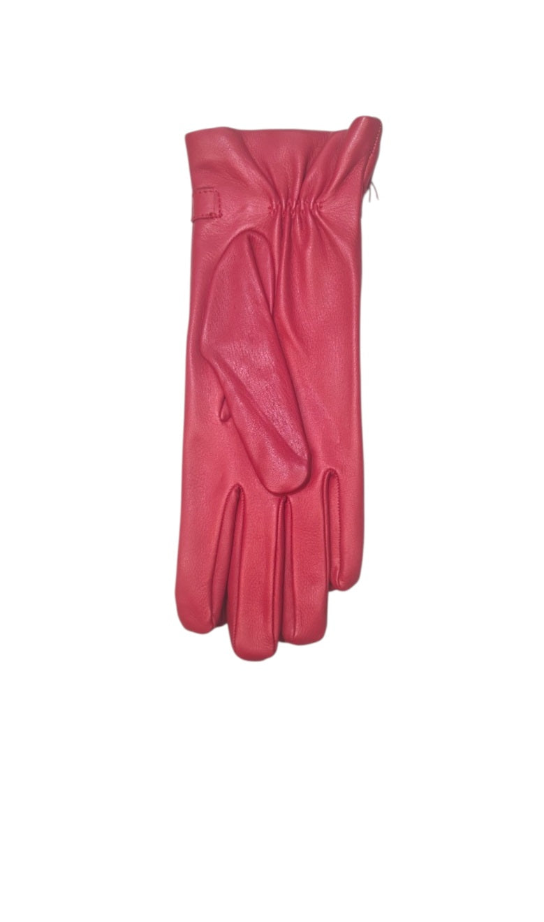 "Amanda"- Guanti in pelle donna con cinturino e bottoncino rivestito  in pelle foderati in cashmere