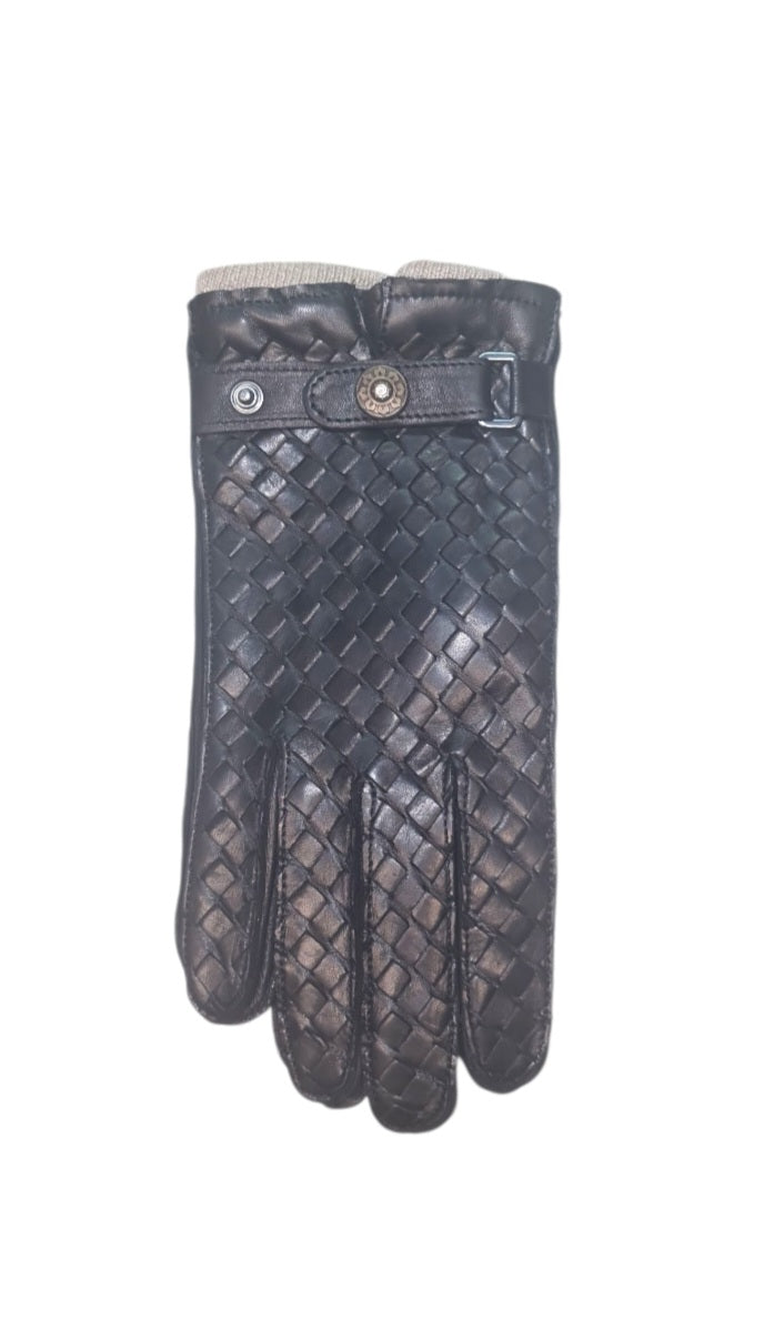 "Gian Maria"- Guanti in pelle uomo con intreccio in pelle foderati in cashmere