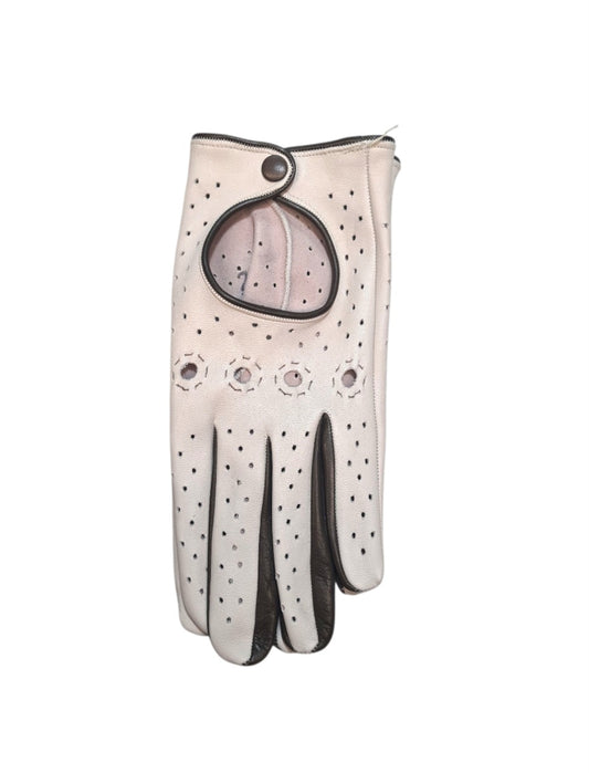 " Maria"-  Guanti da  donna  guida in pelle – Bicolore, sfoderati, con bottoncino rivestito in pelle