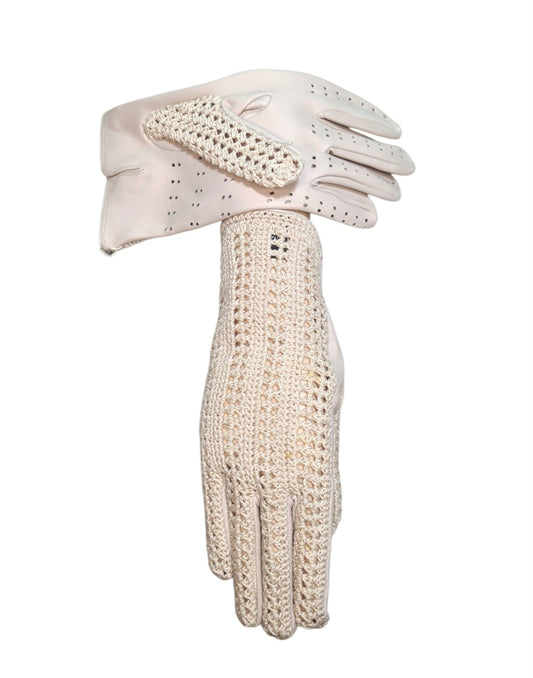 "Beatrice”-  Guanti donna in pelle e spago crochet fatti a mano