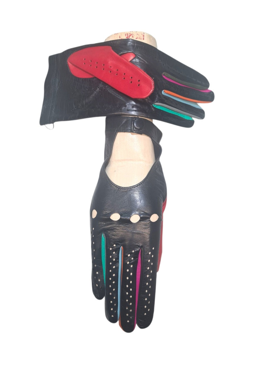 "Giada"-  Guanti donna sfoderati da guida in Pelle Multicolore