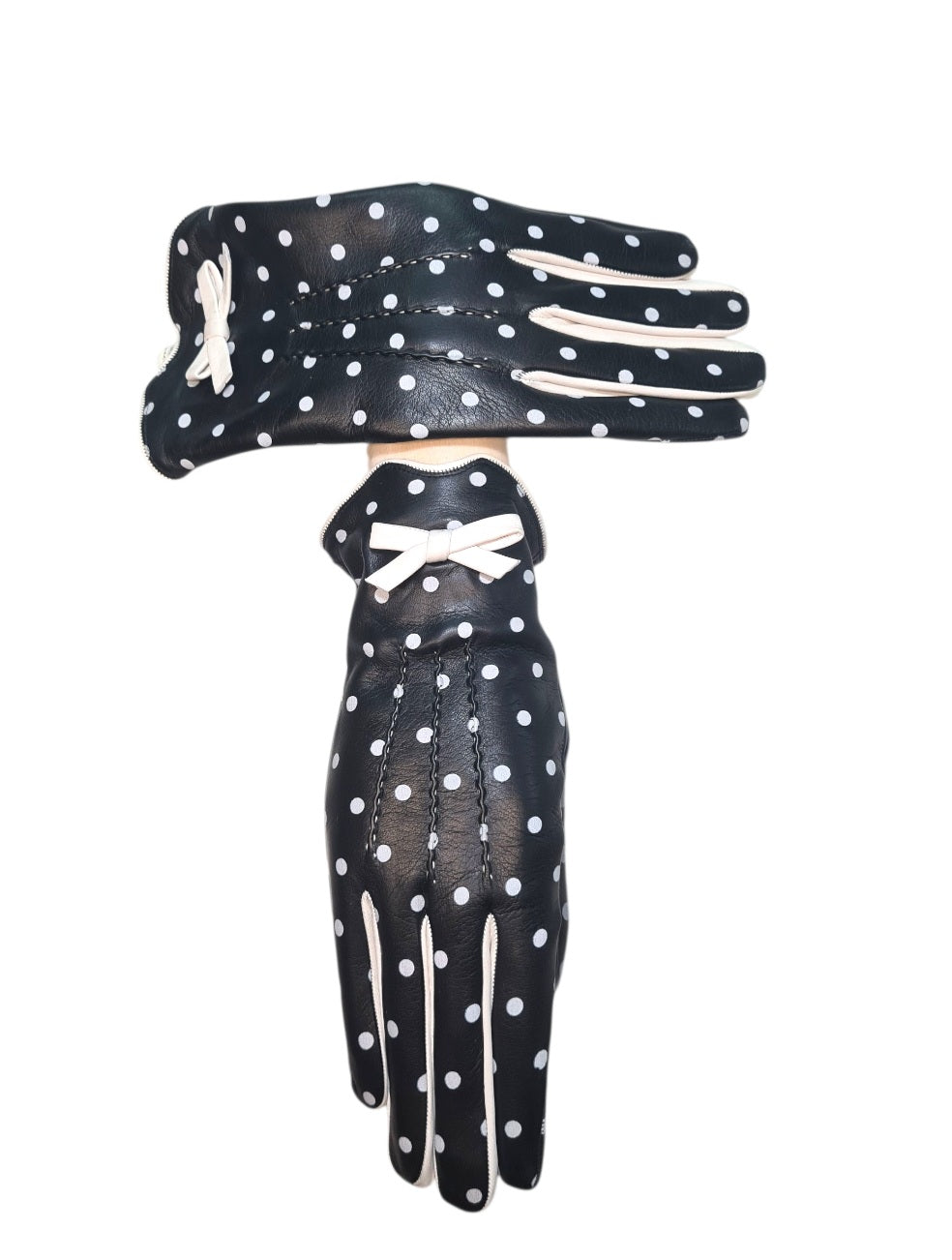 "Minnie"-  Guanti donna in Pelle di Agnello con Pois Serigrafati e Fodera in Cashmere