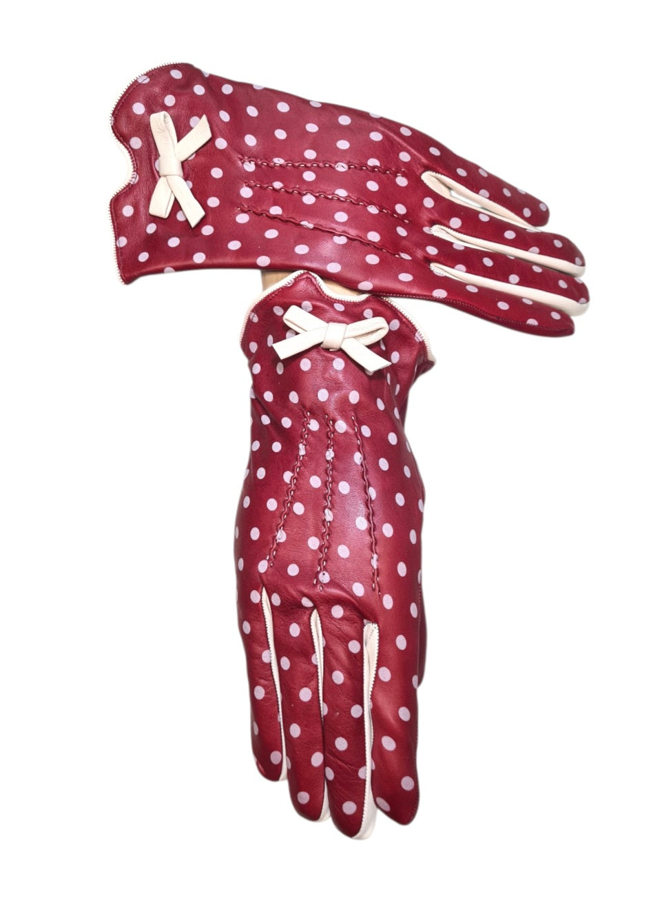 "Minnie"-  Guanti donna in Pelle di Agnello con Pois Serigrafati e Fodera in Cashmere