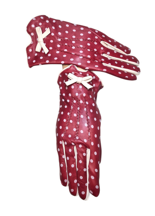 "Minnie"-  Guanti donna in Pelle di Agnello con Pois Serigrafati e Fodera in Cashmere