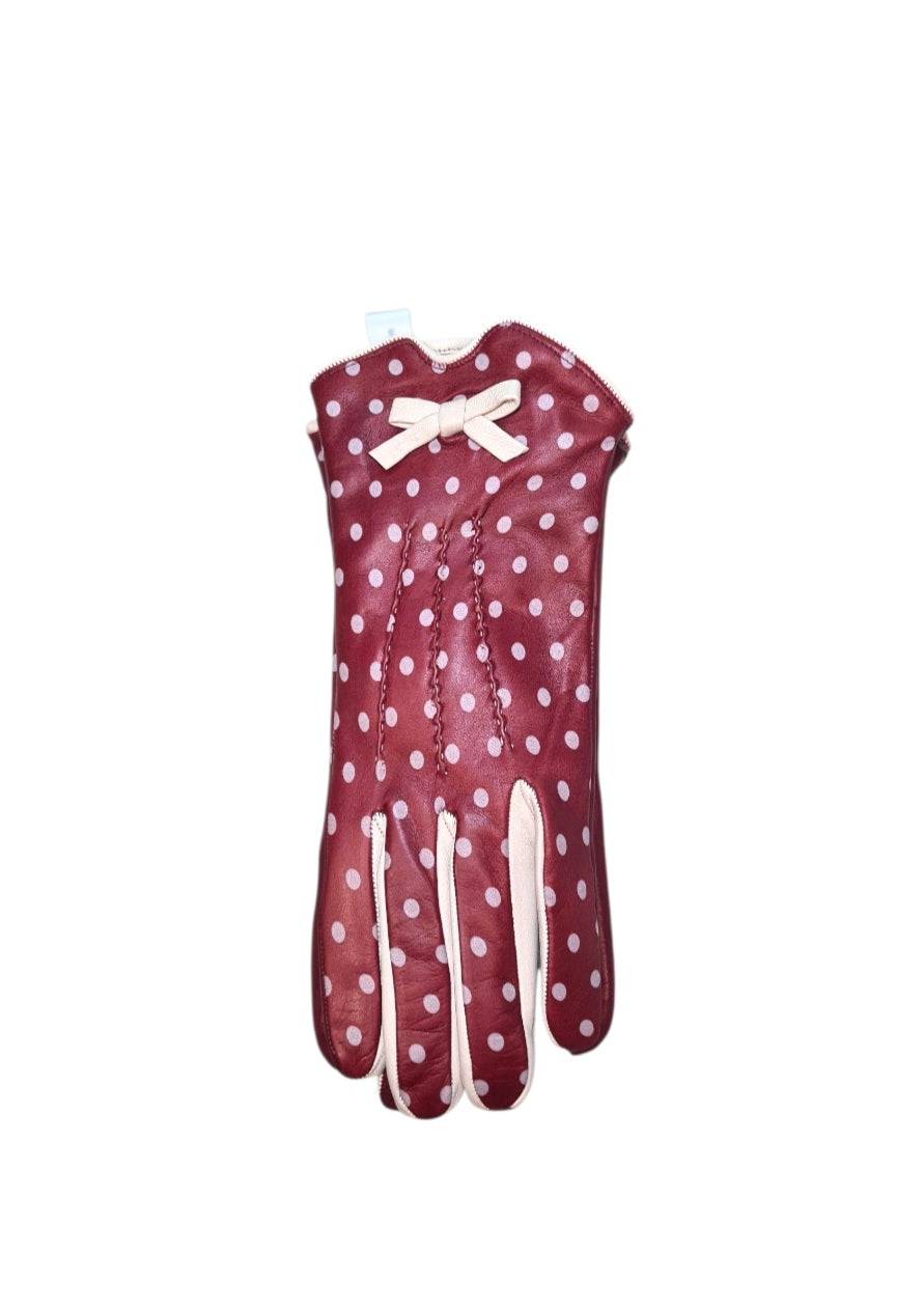 "Minnie"-  Guanti donna in Pelle di Agnello con Pois Serigrafati e Fodera in Cashmere