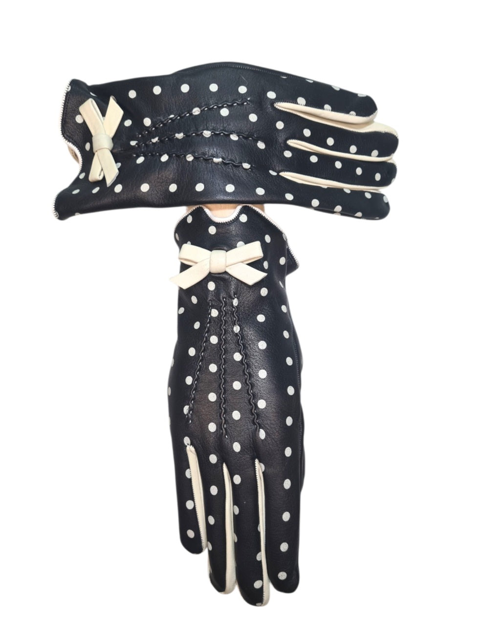 "Minnie"-  Guanti donna in Pelle di Agnello con Pois Serigrafati e Fodera in Cashmere