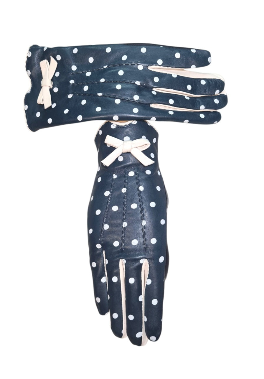 "Minnie"-  Guanti donna in Pelle di Agnello con Pois Serigrafati e Fodera in Cashmere