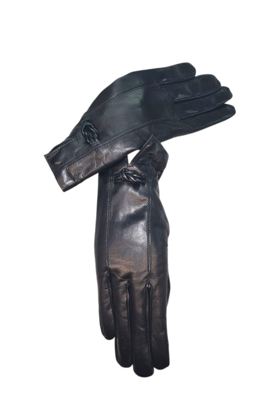 "Carmela"-  Guanti donna in Pelle di Agnello con fodera in Cashmere con nodo in pelle