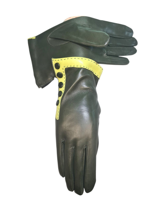 "Anna" - Guanti donna in pelle di agnello foderati in cashmere con bottoncini rivestiti in pelle