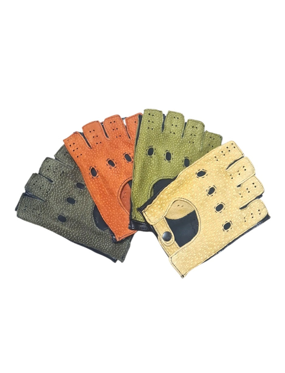 "Michele"-  Guanti uomo  in pelle e carpincho auto mezze dita