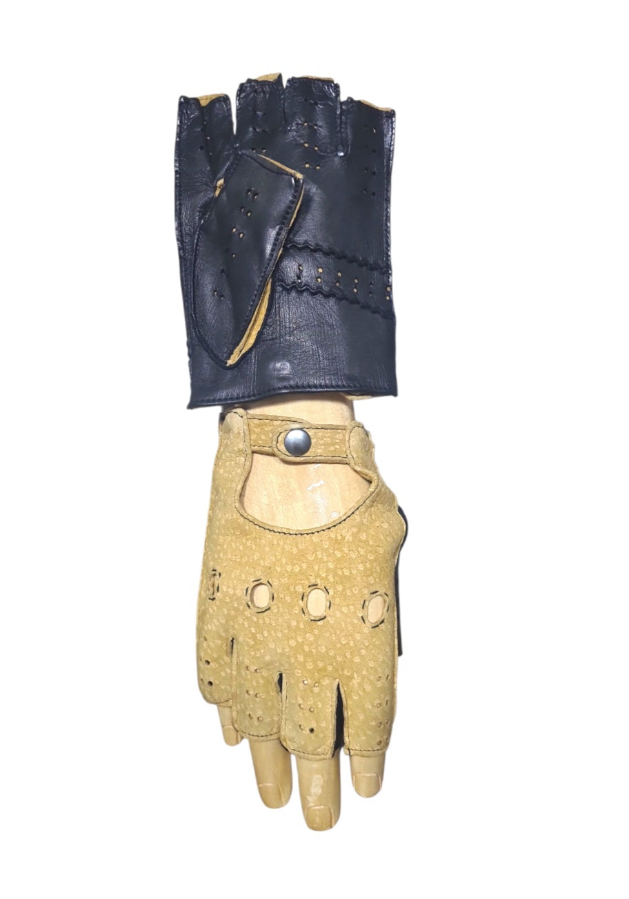 "Michele"-  Guanti uomo  in pelle e carpincho auto mezze dita