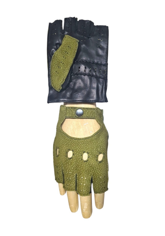 "Michele"-  Guanti uomo  in pelle e carpincho auto mezze dita