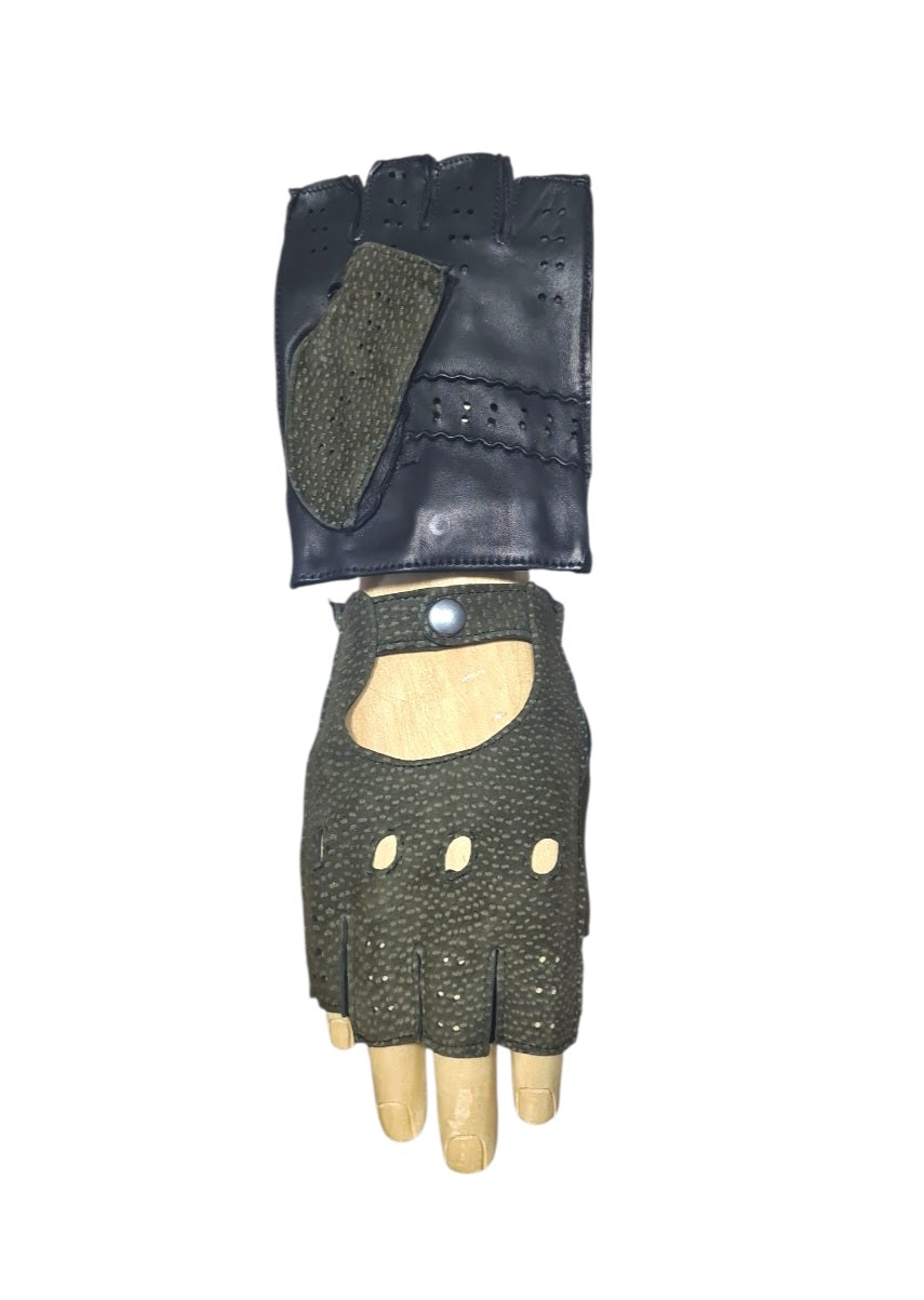 "Michele"-  Guanti uomo  in pelle e carpincho auto mezze dita