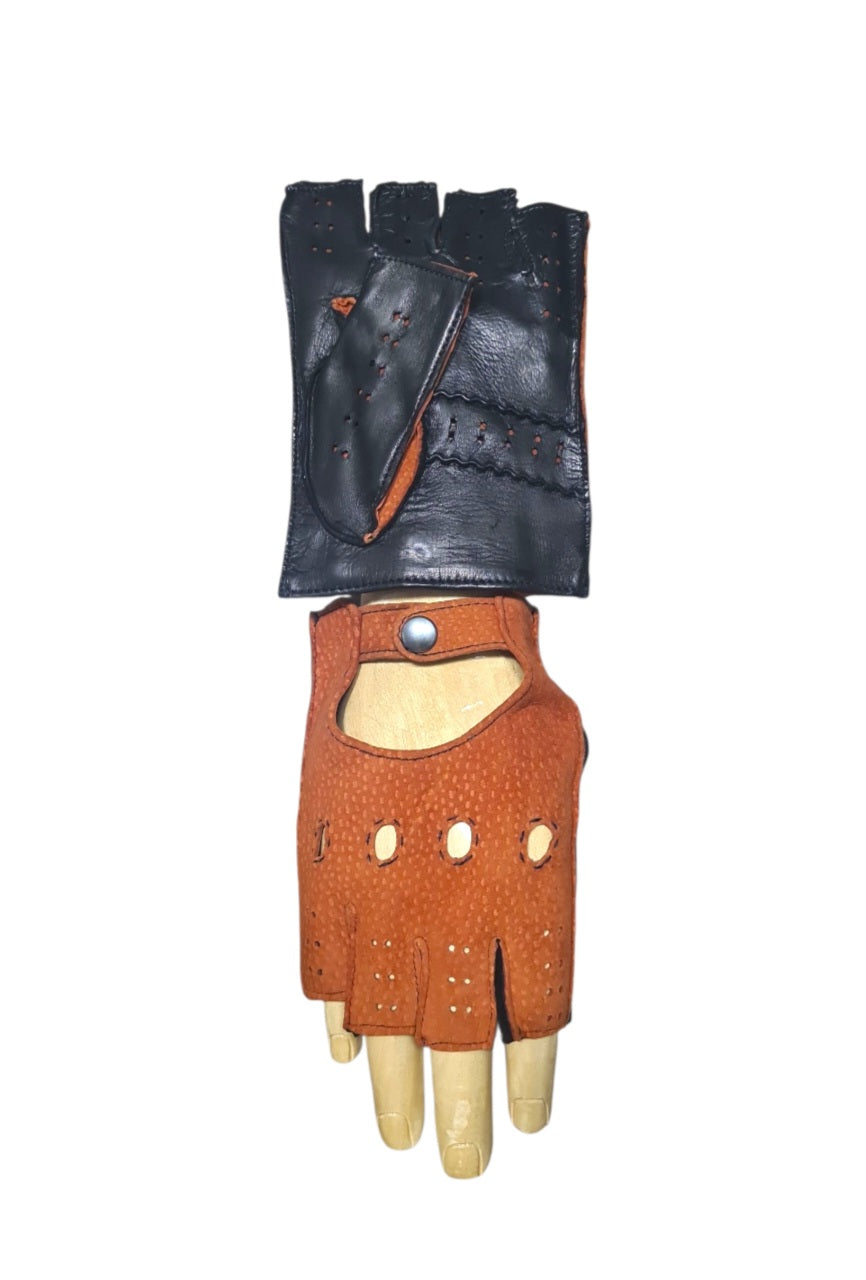 "Michele"-  Guanti uomo  in pelle e carpincho auto mezze dita