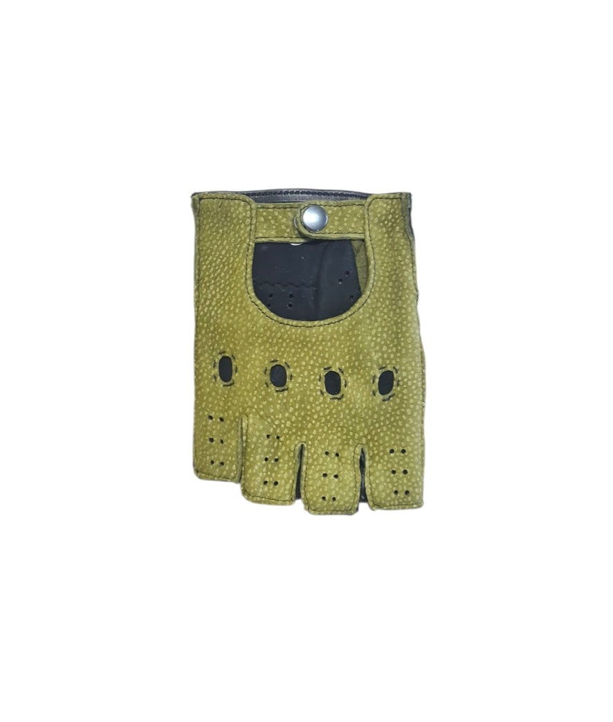 "Michele"-  Guanti uomo  in pelle e carpincho auto mezze dita