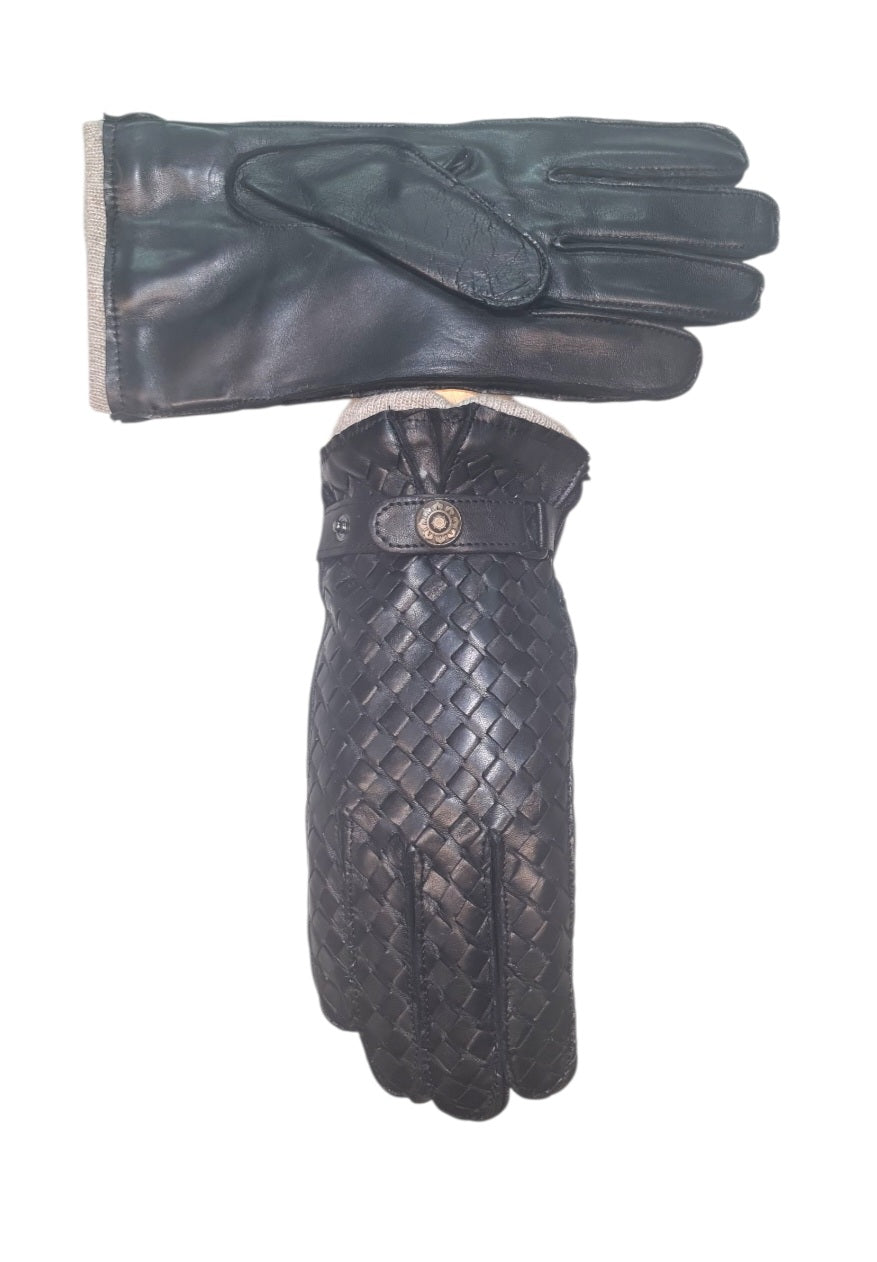 "Gian Maria"- Guanti in pelle uomo con intreccio in pelle foderati in cashmere