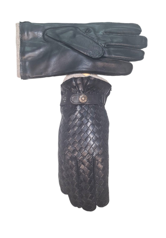 "Gian Maria"- Guanti in pelle uomo con intreccio in pelle foderati in cashmere